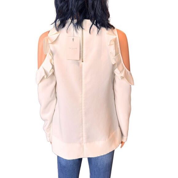 NWT Ted Baker Steffe Ivory Ruffle Cold Shoulder Top - Picture 7 of 9